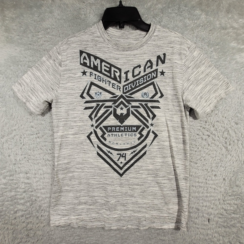 American Fighter T-Shirt Kids Youth Large Gray Space Dye Graphic Tee *‎